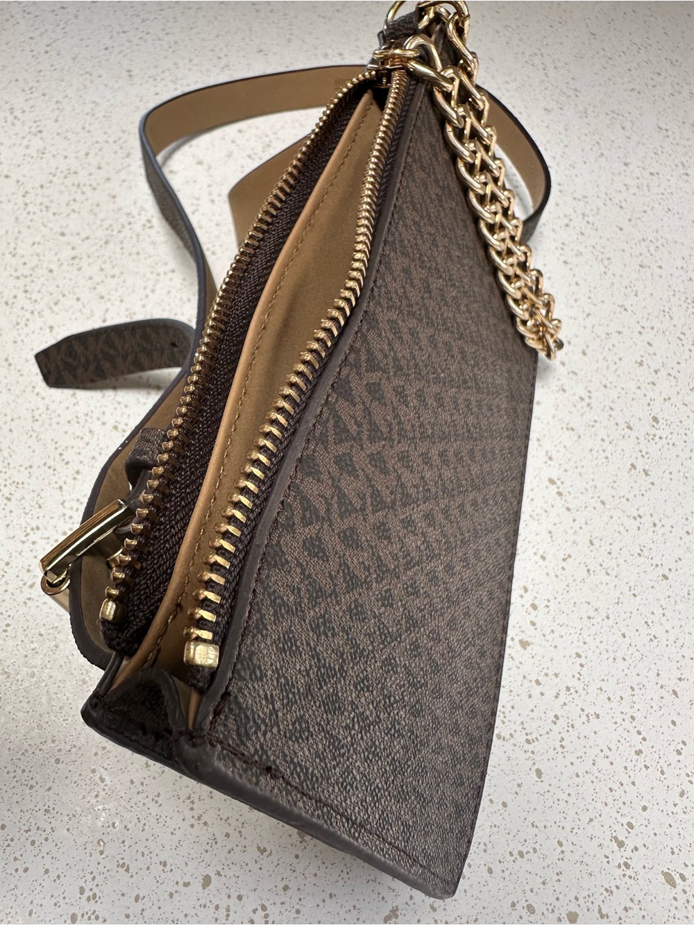NWOT Michael Kors Brown Logo Crossbody Belt Bag  with Gold Chain - Picture 7 of 9